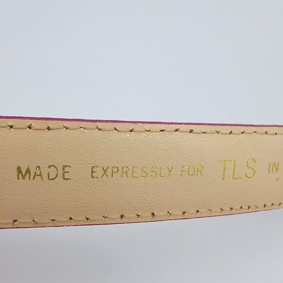 TLS Belt Hot Pink Gold Buckle Skinny Womens Medium 35.5 Long Excellent Condition - Picture 4 of 6